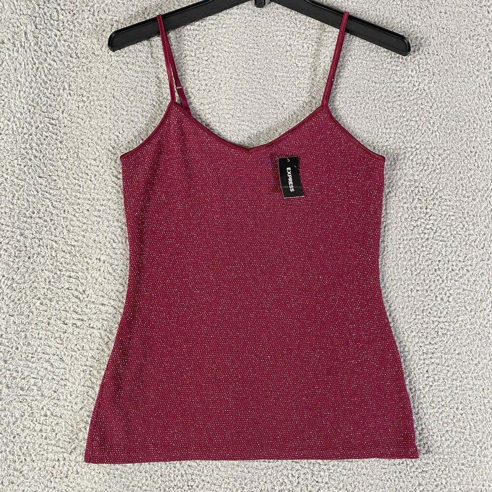 Vintage Express Cami Tank Top Women Small Purple Sparkly Shimmer Glitter Y2K NEW